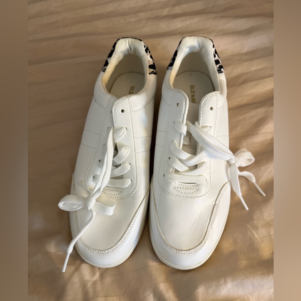 Old Navy White Sneakers with Leopard Heel